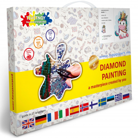 Kit goblen cu diamante, cu sasiu, Micul unicorn indian, 20X30 cm, diamante rotunde, 24 culori, nivel mediu, LC044 [2]