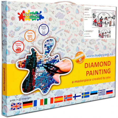 Kit goblen cu diamante, cu sasiu, Muzicieni pe strada, 40X50 cm, diamante rotunde, 24 culori, nivel avansat, LG215 [2]