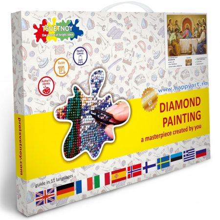 Kit goblen cu diamante, cu sasiu, Ultima cina, 50X65 cm, diamante rotunde, 40 culori, nivel avansat, LMC021 [2]