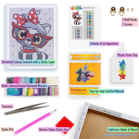 Kit goblen cu diamante, cu sasiu, Bebelus raton, 30X40 cm, diamante rotunde, 15 culori, nivel mediu, LE104 [3]