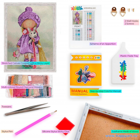 Kit goblen cu diamante, cu sasiu, Papusa Betty, 30X40 cm, diamante rotunde, 35 culori, nivel avansat, LE047 [2]