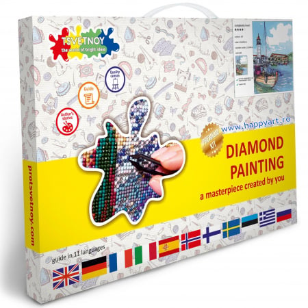 Kit goblen cu diamante, cu sasiu, Oras de coasta, 40X50 cm, diamante rotunde, 24 culori, nivel avansat, LG064 [2]