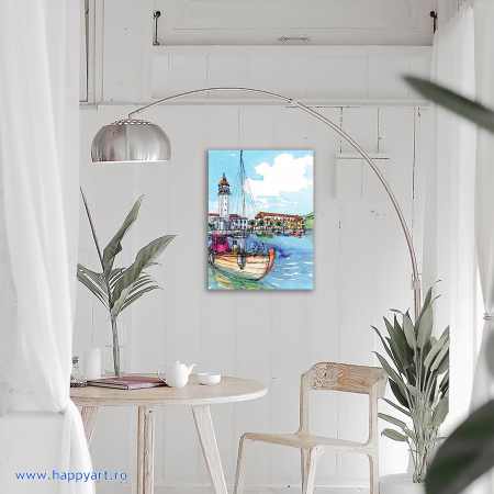 Kit goblen cu diamante, cu sasiu, Oras de coasta, 40X50 cm, diamante rotunde, 24 culori, nivel avansat, LG064 [1]