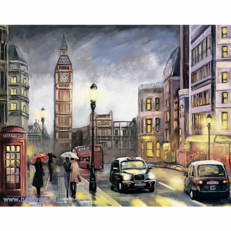 Goblenuri cu diamante - Kit goblen cu diamante, cu sasiu, Londra toamna, 40X50 cm, diamante rotunde, 36 culori, nivel avansat, LG251