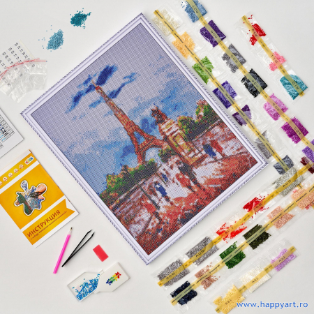 Kit goblen cu diamante, cu sasiu, Turnul Eiffel, 40X50 cm, diamante rotunde, 33 culori, nivel avansat, LG281 [5]