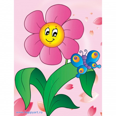 Goblenuri cu diamante - Kit goblen cu diamante, cu sasiu, Floare cu fluture, 17X22 cm, diamante rotunde, 12 culori, nivel incepator, X010
