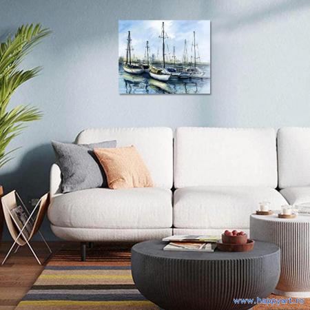 Kit goblen cu diamante, cu sasiu, Barci in port, 40X50 cm, diamante rotunde, 25 culori, nivel avansat, LG300 [3]