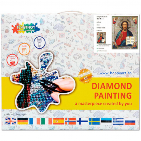 Kit goblen cu diamante, cu sasiu, Icoana Iisus Hristos, 40X50 cm, diamante rotunde, 17 culori, acoperire partiala, LGP025 [3]