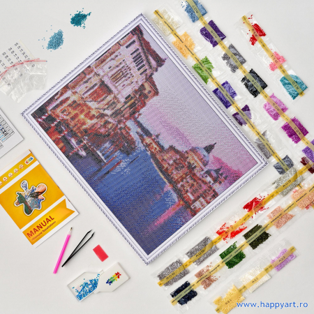 Kit goblen cu diamante, cu sasiu, Venetia, 40X50 cm, diamante rotunde, 35 culori, nivel avansat, LG284 [2]