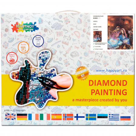 Kit goblen cu diamante, cu sasiu, Nasterea lui IIsus Hristos, 50X65 cm, diamante rotunde, 36 culori, nivel avansat, LMC024 [2]