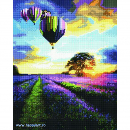 Goblenuri cu diamante - Kit goblen cu diamante Deasupra campului de lavanda, cu sasiu, 40X50 cm, 38 culori