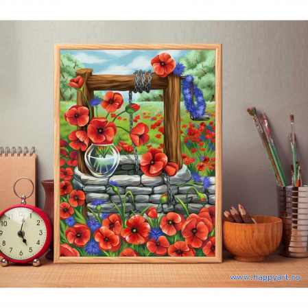 Kit goblen cu diamante, fara sasiu, Camp de maci, 30X40 cm, diamante patrate, 30 culori, nivel mediu, AM1625 [1]