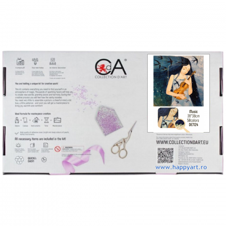 Kit goblen cu diamante, fara sasiu, Muzica, 38X38 cm, diamante patrate, 50 culori, nivel avansat, DE7124 [5]