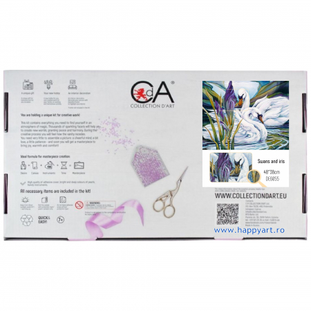 Kit goblen cu diamante, fara sasiu, Lebede si irisi, 48X38 cm, diamante patrate, 42 culori, nivel avansat, DE6055 [4]
