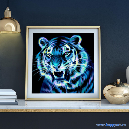Kit goblen cu diamante, fara sasiu, Neon tiger, 25X25 cm, diamante patrate, 18 culori, nivel mediu, AM1868 [2]