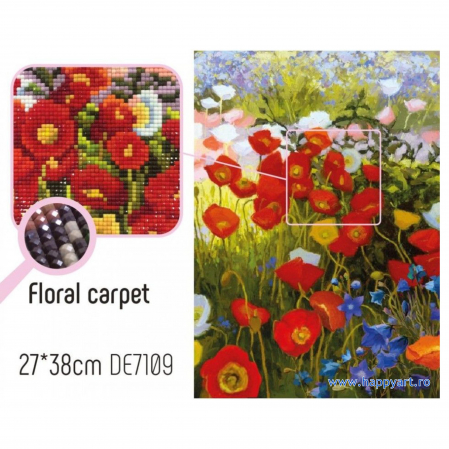 Kit goblen cu diamante, fara sasiu, Covor floral, 27X38 cm, diamante patrate, 46 culori, nivel avansat, DE7109 [1]