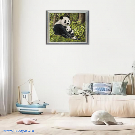 Kit goblen cu diamante, fara sasiu, Mama panda, 48X38 cm, diamante patrate, 44 culori, nivel avansat, DE7131 [1]