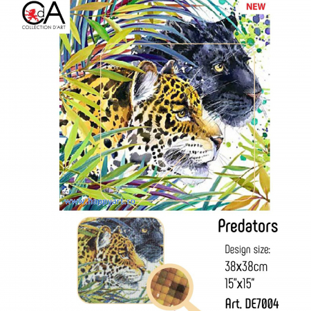 Kit goblen cu diamante, fara sasiu, Pantera & Ghepardul, 38X38 cm, diamante patrate, 41 culori, nivel avansat, DE7004 [1]