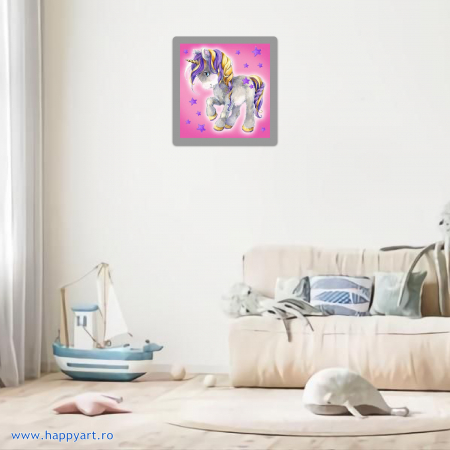Kit goblen cu diamante, fara sasiu, Unicorn cu stelute, 38X38 cm, diamante patrate, 39 culori, nivel avansat, DE7029 [2]