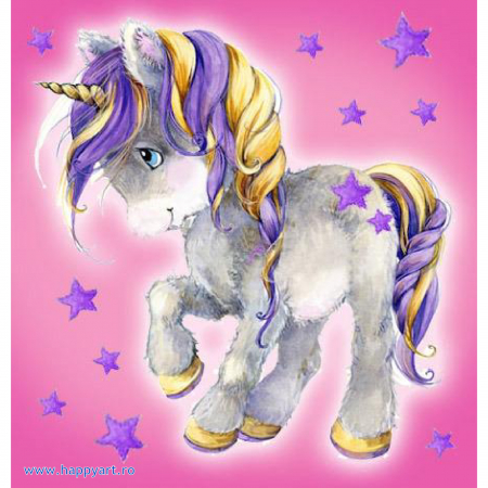 Goblenuri cu diamante - Kit goblen cu diamante, fara sasiu, Unicorn cu stelute, 38X38 cm, diamante patrate, 39 culori, nivel avansat, DE7029