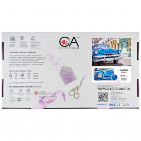 Kit goblen cu diamante, fara sasiu, Masina albastra, 38X27 cm, diamante patrate, 51 culori, nivel avansat, DE7024 [4]