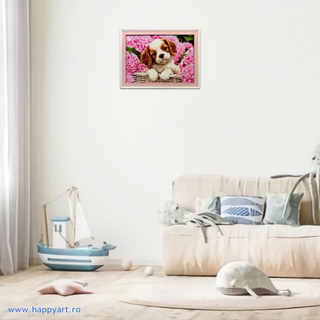 Kit goblen cu diamante, fara sasiu, Cocker spaniel, 38X27 cm, diamante patrate, 32 culori, nivel avansat, DE4654 [2]