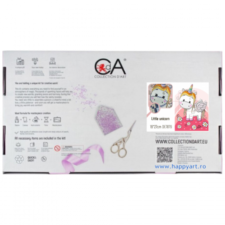 Kit goblen cu diamante, fara sasiu, Unicorn si floricele, 19X27 cm, diamante patrate, 25 culori, nivel mediu, DE7079 [5]