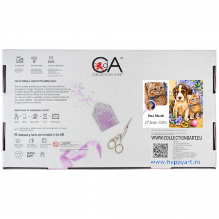 Kit goblen cu diamante, fara sasiu, Cat & Dog, 27X38 cm, diamante patrate, 44 culori, nivel avansat, DE6042 [4]