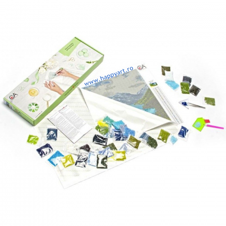 Kit goblen cu diamante, fara sasiu, Pradator, 19X27 cm, diamante patrate, 9 culori, nivel incepator, DE495 [9]