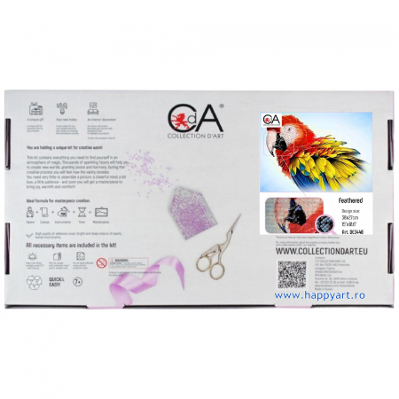 Kit goblen cu diamante, fara sasiu, Papagal, 38X27 cm, diamante patrate, 33 culori, nivel avansat, DE3440 [3]