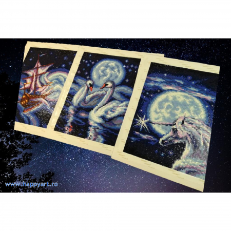 Kit goblen cu diamante, fara sasiu, Lebede magice, 19X27 cm, diamante patrate, 21 culori, nivel avansat, DE7056 [4]