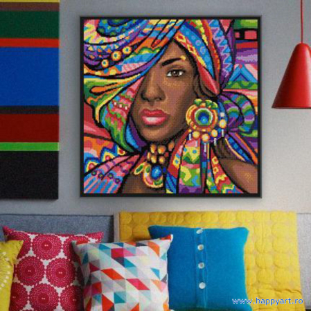 Kit goblen cu diamante, fara sasiu, Ghana, 40X40 cm, diamante patrate, 39 culori, nivel avansat, AM1589 [1]
