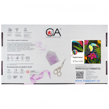 Kit goblen cu diamante, fara sasiu, Tucan tropical, 19X27 cm, diamante patrate, 45 culori, nivel avansat, DE7059 [4]