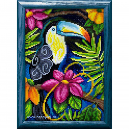 Kit goblen cu diamante, fara sasiu, Tucan tropical, 19X27 cm, diamante patrate, 45 culori, nivel avansat, DE7059 [3]
