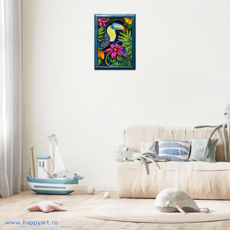Kit goblen cu diamante, fara sasiu, Tucan tropical, 19X27 cm, diamante patrate, 45 culori, nivel avansat, DE7059 [2]