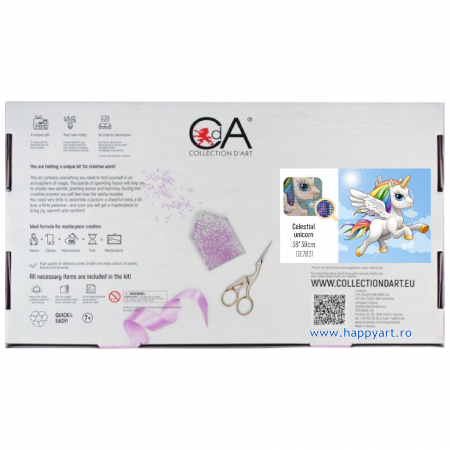 Kit goblen cu diamante, fara sasiu, Unicorn pe cer, 38X38 cm, diamante patrate, 36 culori, nivel avansat, DE7031 [3]