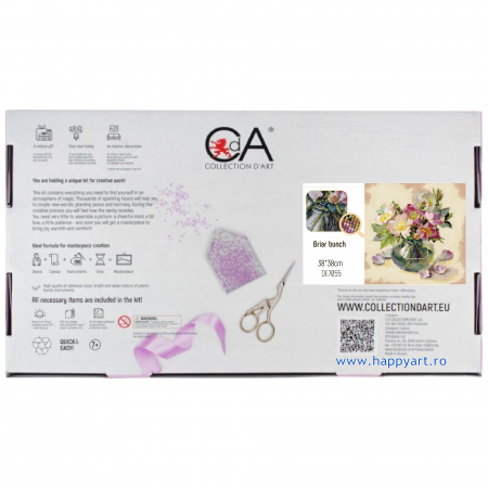 Kit goblen cu diamante, fara sasiu, Buchet de flori roz, 38X38 cm, diamante patrate, 51 culori, nivel avansat, DE7055 [4]