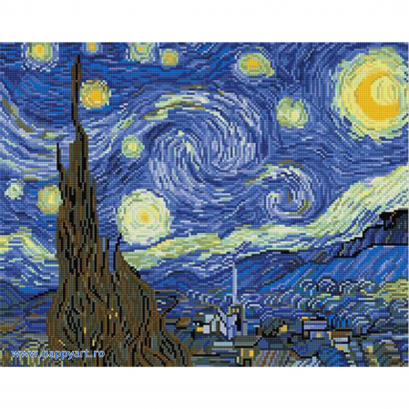 Goblenuri cu diamante - Kit goblen cu diamante Noapte instelata de Van Gogh, cu sasiu, 40X50 cm, 27 culori