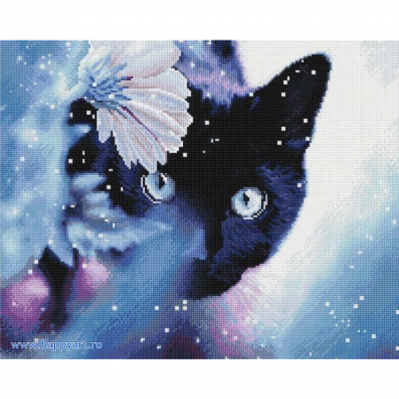 Goblenuri cu diamante - Kit goblen cu diamante Pisica neagra, cu sasiu, 40X50 cm, 38 culori