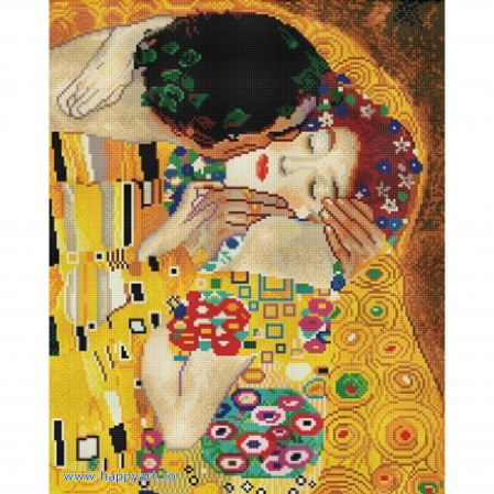 Goblenuri cu diamante - Kit goblen cu diamante Sarutul de Gustav Klimt, cu sasiu, 40X50 cm, 38 culori