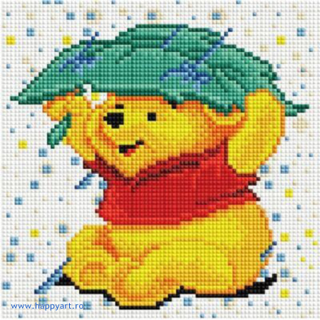Goblenuri cu diamante - Kit goblen cu diamante Winnie The Pooh, cu sasiu, 20X20 cm, 16 culori