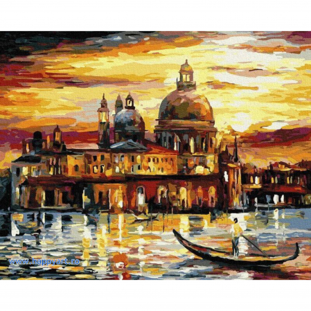 Picturi pe numere peisaje - Kit pictura pe numere Cerul auriu al Venetiei, cu sasiu, 40X50 cm, 26 culori