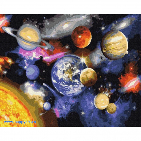 Picturi pe numere peisaje - Kit pictura pe numere, Parada planetelor, cu sasiu, 50x65 cm, 28 culori