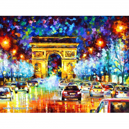 Picturi pe numere peisaje - Kit pictura pe numere, cu sasiu, Arcul de triumf, 40X50 cm, 23 culori, nivel avansat, MG1018