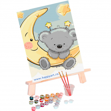 Kit pictura pe numere, cu sasiu, Ursulet pe luna, 20X30 cm, 23 culori, nivel avansat, MC1083 [1]