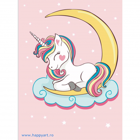 Picturi pe numere animale - Kit pictura pe numere, cu sasiu, Unicorn visator, 20X30 cm, 13 culori, nivel incepator, MC1098