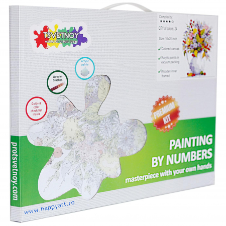 Kit pictura pe numere, cu sasiu, Buchet cu papadie si fructe de padure, 40X50 cm, 24 culori, nivel avansat, MG2059 [4]