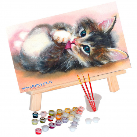 Kit pictura pe numere, cu sasiu, Pisicuta mica, 40X50 cm, 24 culori, nivel avansat, MG2076 [1]