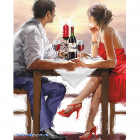 Pictura pe numere - Kit pictura pe numere, cu sasiu, Cina romantica, 40X50 cm, 25 culori, nivel avansat, MG2202
