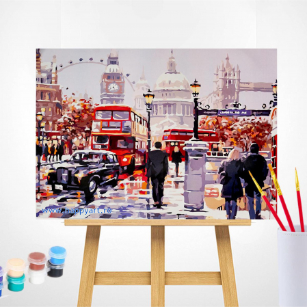 Kit pictura pe numere, cu sasiu, London street, 40X50 cm, 28 culori, nivel avansat, MG2204 [1]